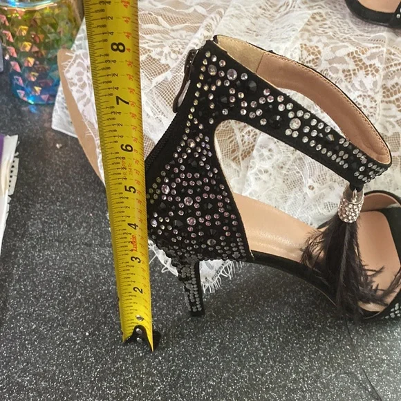 Wedding Dress Party & Evening Stiletto Heel Pearl Tassel Black Color Size 12 - Picture 15 of 16